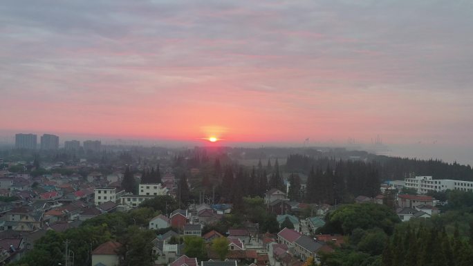 4K原素材-航拍上海崇明城桥镇东门城市全