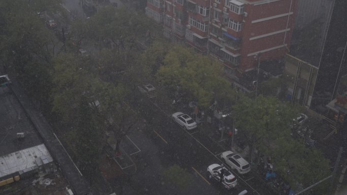 4K原片北京雪中街道、小区、车流