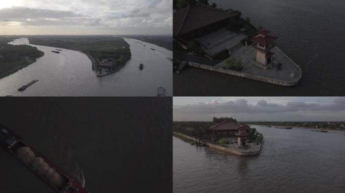 上海松江黄浦江浦江之首日落航拍4k