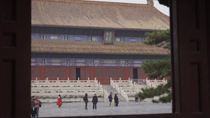 4K原片北京雨雪后太庙古建筑大殿
