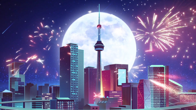 新年烟花绽放绚丽城市LED背景视频