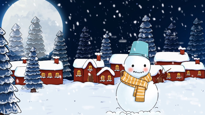 浪漫星空月亮圣诞节雪人雪景LED背景视频
