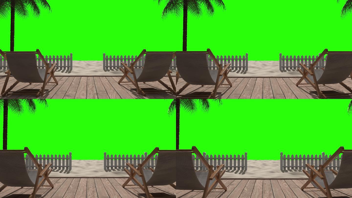 夏威夷度假沙滩前的躺椅