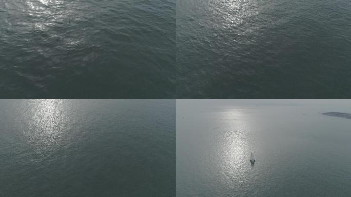 航拍4k波光粼粼的海面海水运动