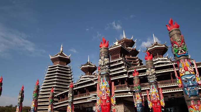 多彩贵州城少数民族古建筑苗族布依族侗族
