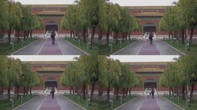 4K原片北京雨雪后太庙古建筑红墙