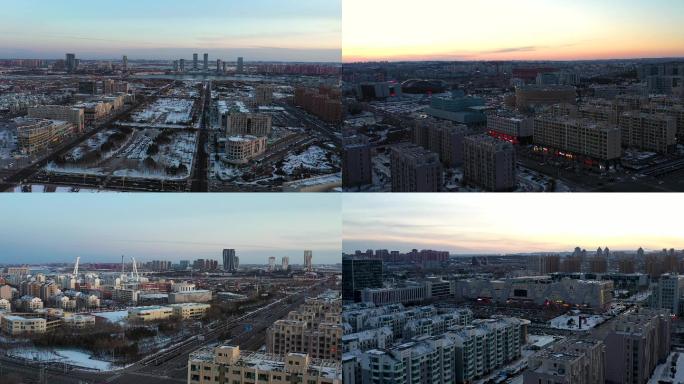 鄂尔多斯康巴什日落雪景空镜
