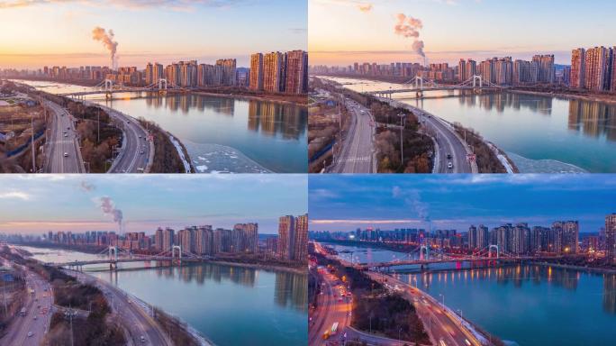 山水中国 城市夜景 河流