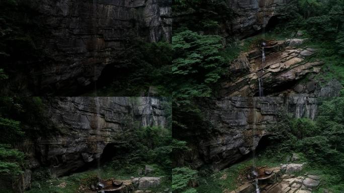 森林悬崖断崖小瀑布多角度航拍