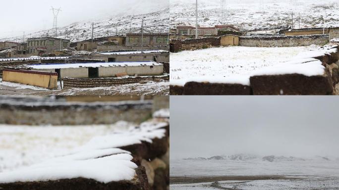 西藏雪天的村庄