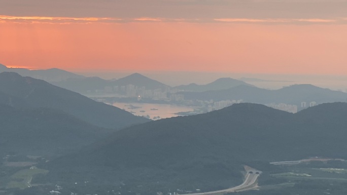 海边大海夕阳落日高山观景台建筑群