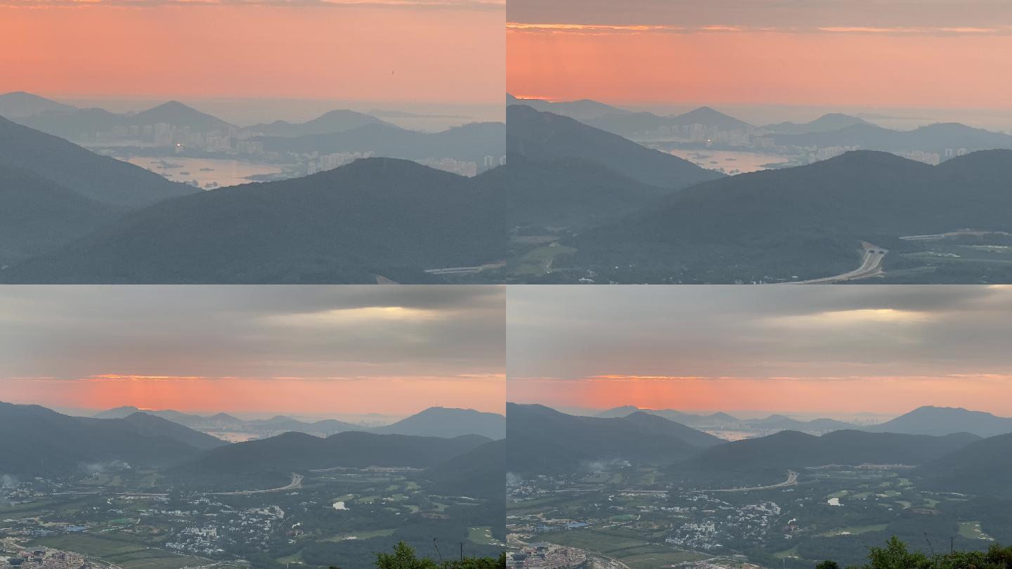 海边大海夕阳落日高山观景台建筑群