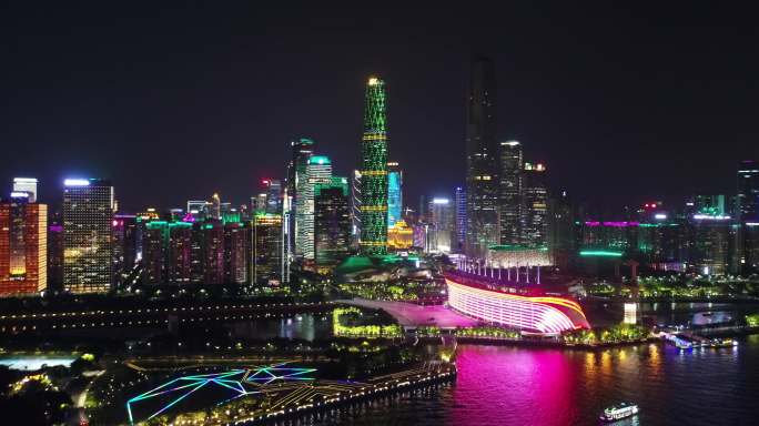 城市地标广州塔小蛮腰夜景航拍4K