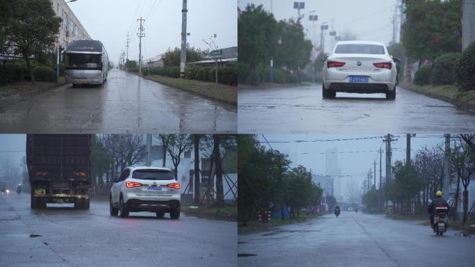 【4K】雨天车辆行驶在破损的路面