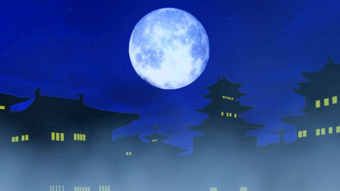 中国风古建剪影夜景