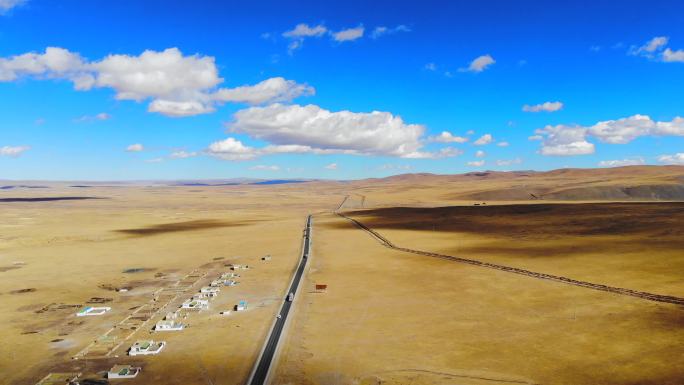 高清航拍西藏公路行驶