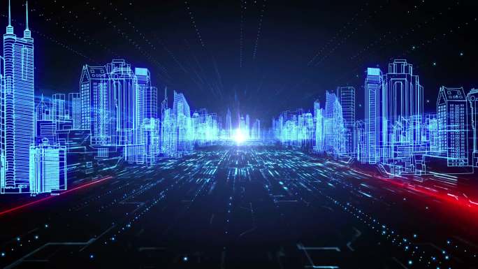 城市科技背景线框线框城市粒子