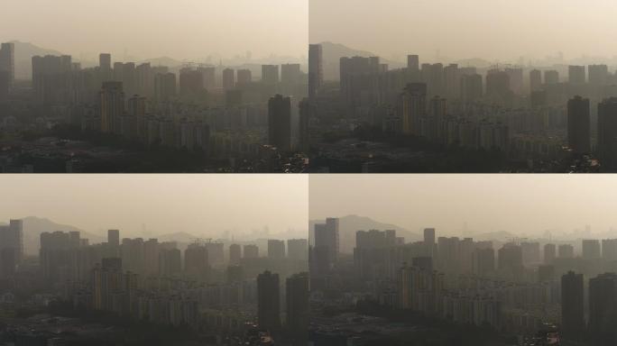 城市雾霾逆光入冬