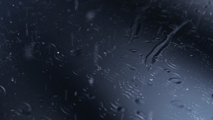 下雨雨打金属水滴小雨玻璃雨水黑色蓝调