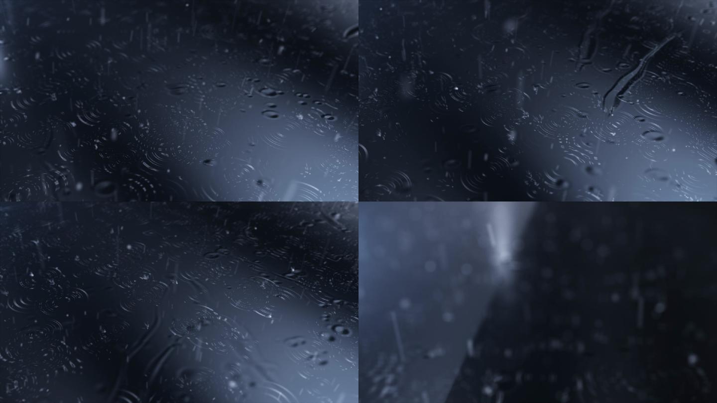 下雨雨打金属水滴小雨玻璃雨水黑色蓝调