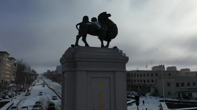 阿拉善雪景骆驼