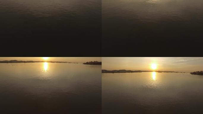 江边日落展示航拍