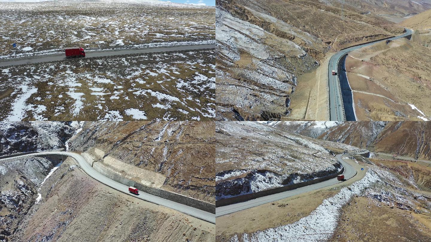 高原雪后318国道航拍