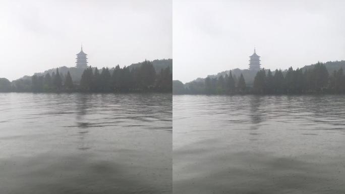 浙江杭州西湖旅游景区下雨场景