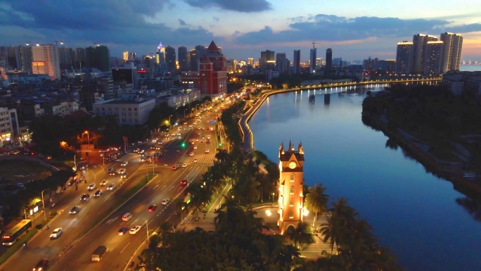 海南海口解放西钟楼夜景