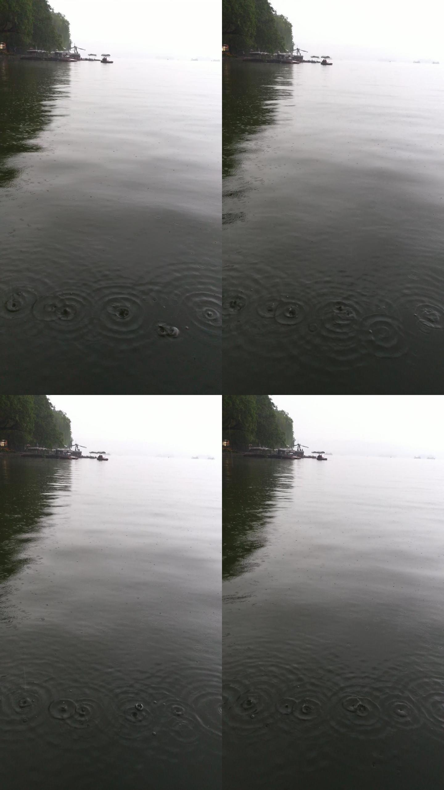 浙江杭州西湖旅游景区下雨场景