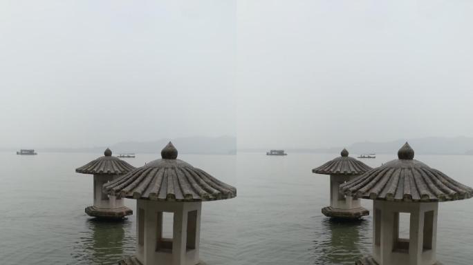 浙江杭州西湖旅游景区三潭印月下雨场景