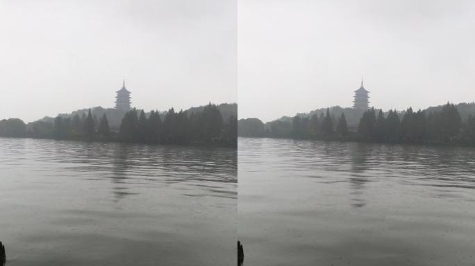 浙江杭州西湖旅游景区下雨场景延时