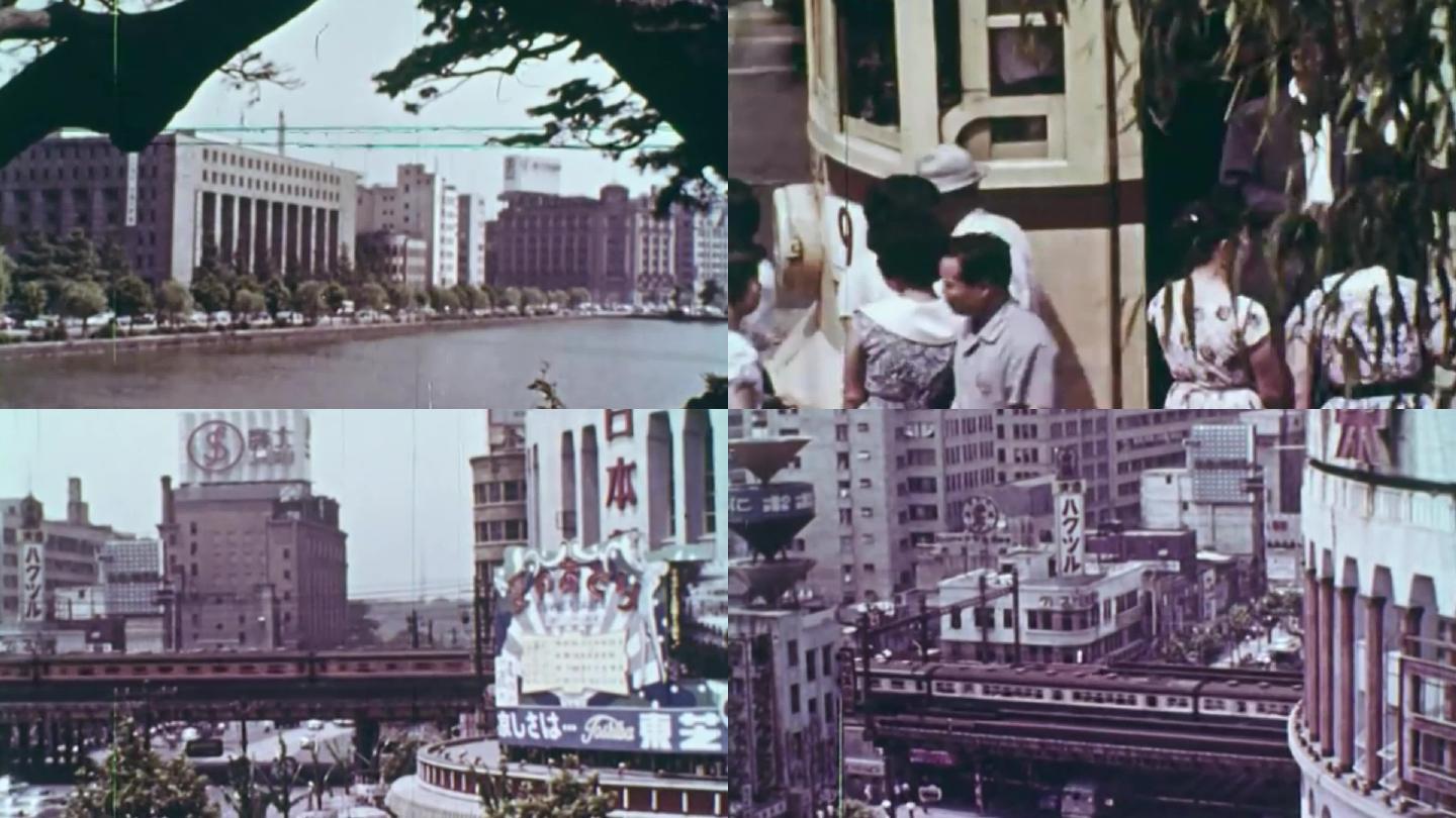 60年代日本东京城市街道马路行人