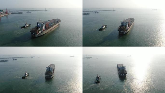 4k货船离港航拍镜头（可商用）