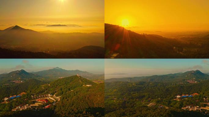 航拍青岛日出时金色的大地田野山岗壮丽山河