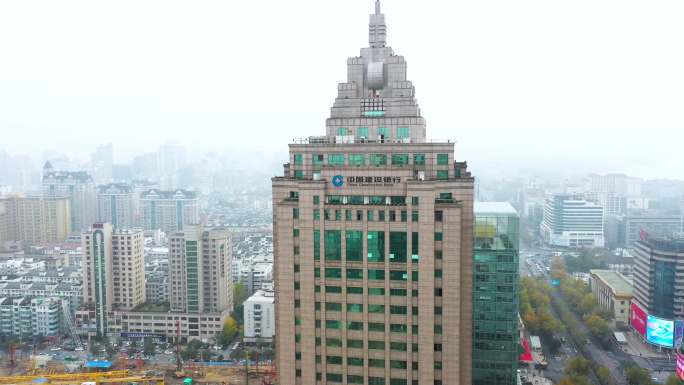 杭州武林广场中国建设银行中国银行大楼航拍