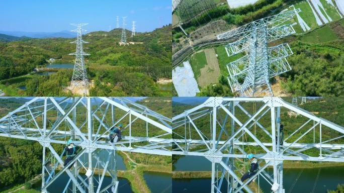 高压线电力电网铁塔建设过程