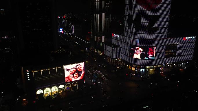 杭州西湖文化广场武林广场延安路航拍夜景4
