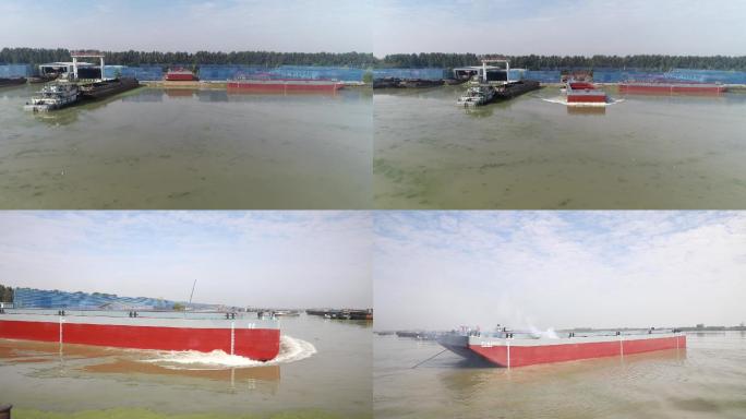 航拍造船厂新船下水，京杭大运河码头装煤炭
