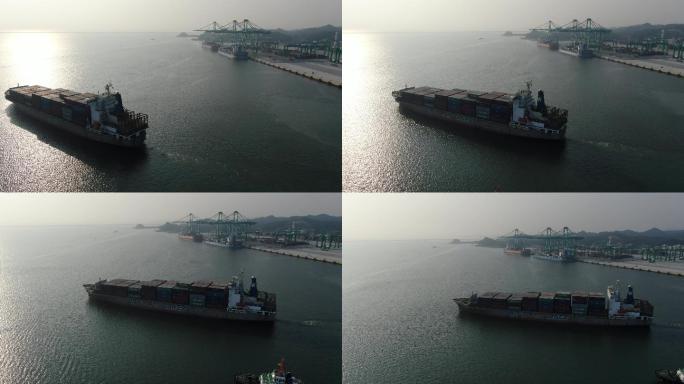 4k货船离港航拍镜头2（可商用）