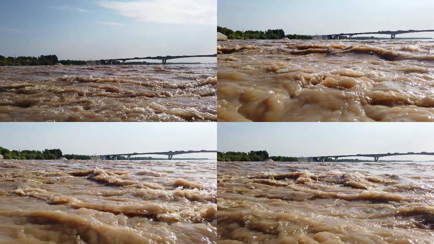 山东济南波涛滚滚的黄河水黄河浪