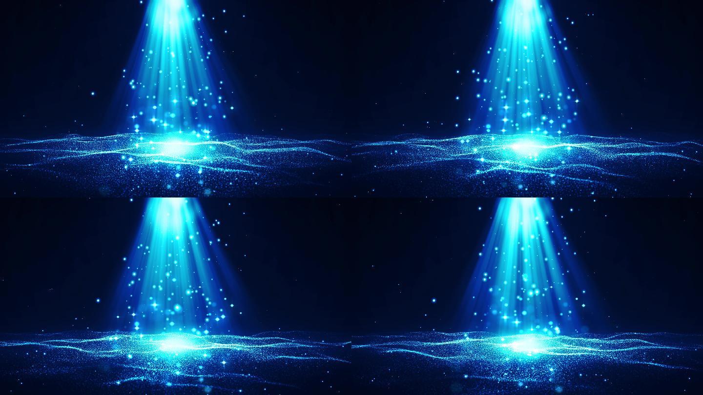 4K蓝色粒子闪烁上升空间舞台背景