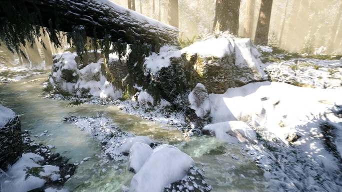 4K森林河流雪景