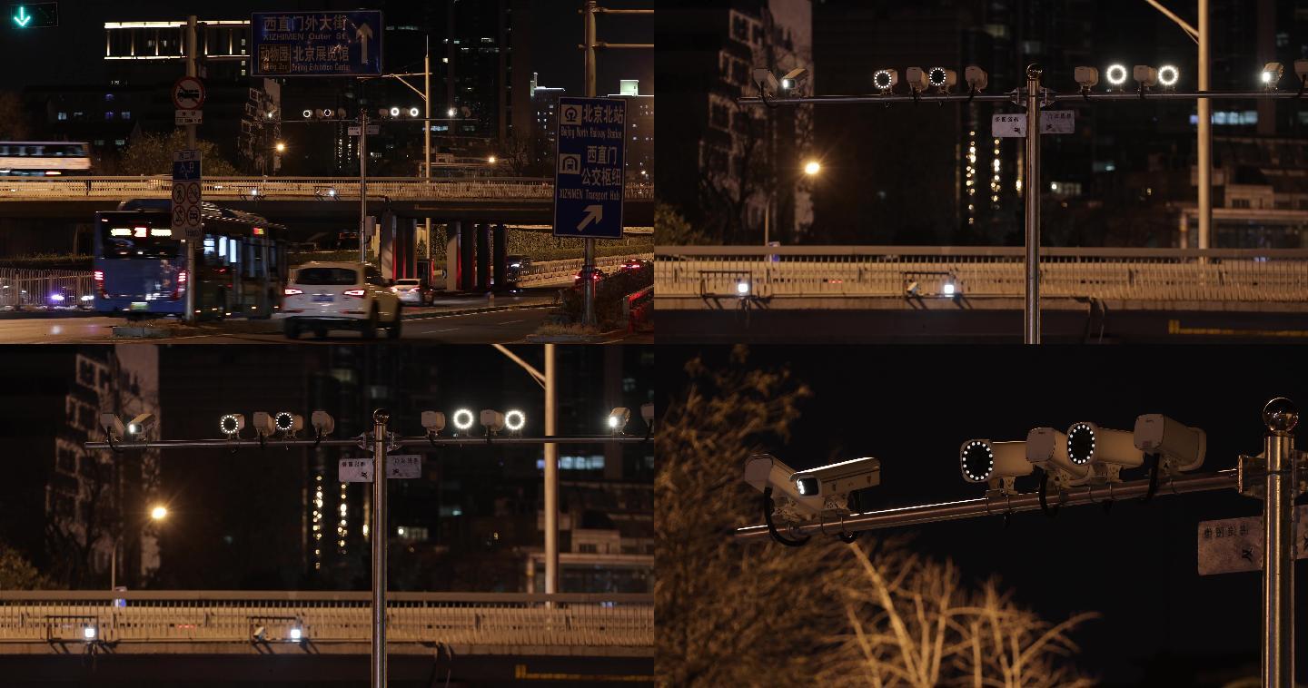 交通摄像头抓拍特写4k-夜晚道路监控系统