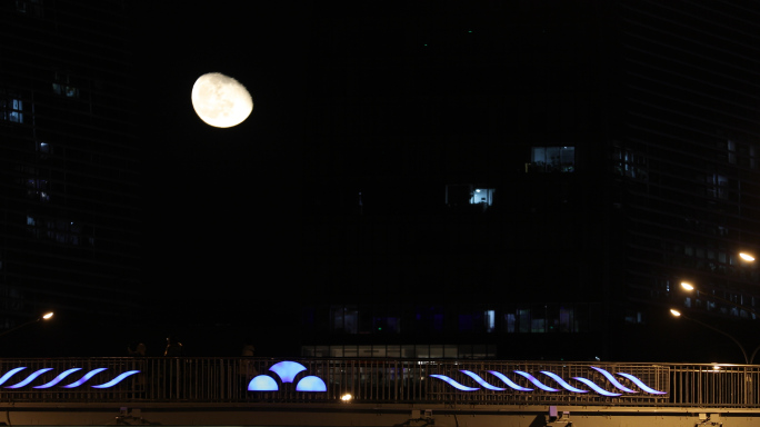 北京安静夜晚城市月亮月光建筑群