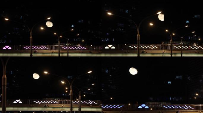 北京夜晚，城市月亮，月光建筑群