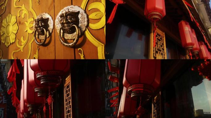 中国红红大门红灯笼红色素材