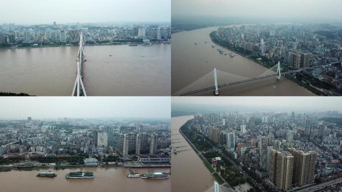 宜昌城市/长江大桥4k航拍