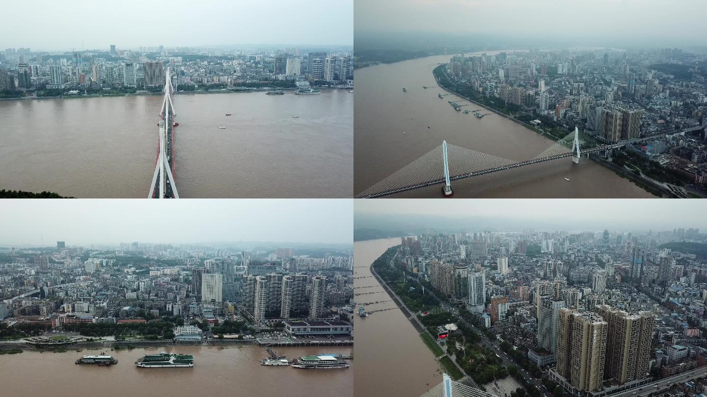 宜昌城市/长江大桥4k航拍