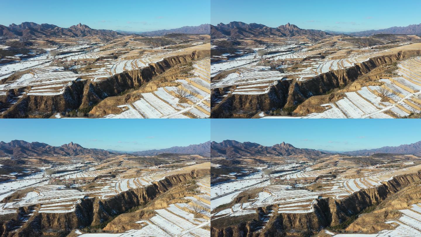 航拍北方雪后梯田景色，大好河山